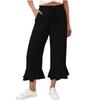 Women's Casual Cotton Linen Drawstring Elastic Waist Pants with Pockets and Ruffle Hem for Summer