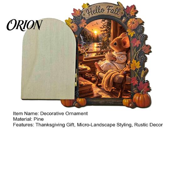 Autumn Theme Fairy Tale Ornaments Elf Wooden Door Halloween Decor, 2D Mouse Miniature Wall Waterproof Fall Home Decorations Hanging, Rustic