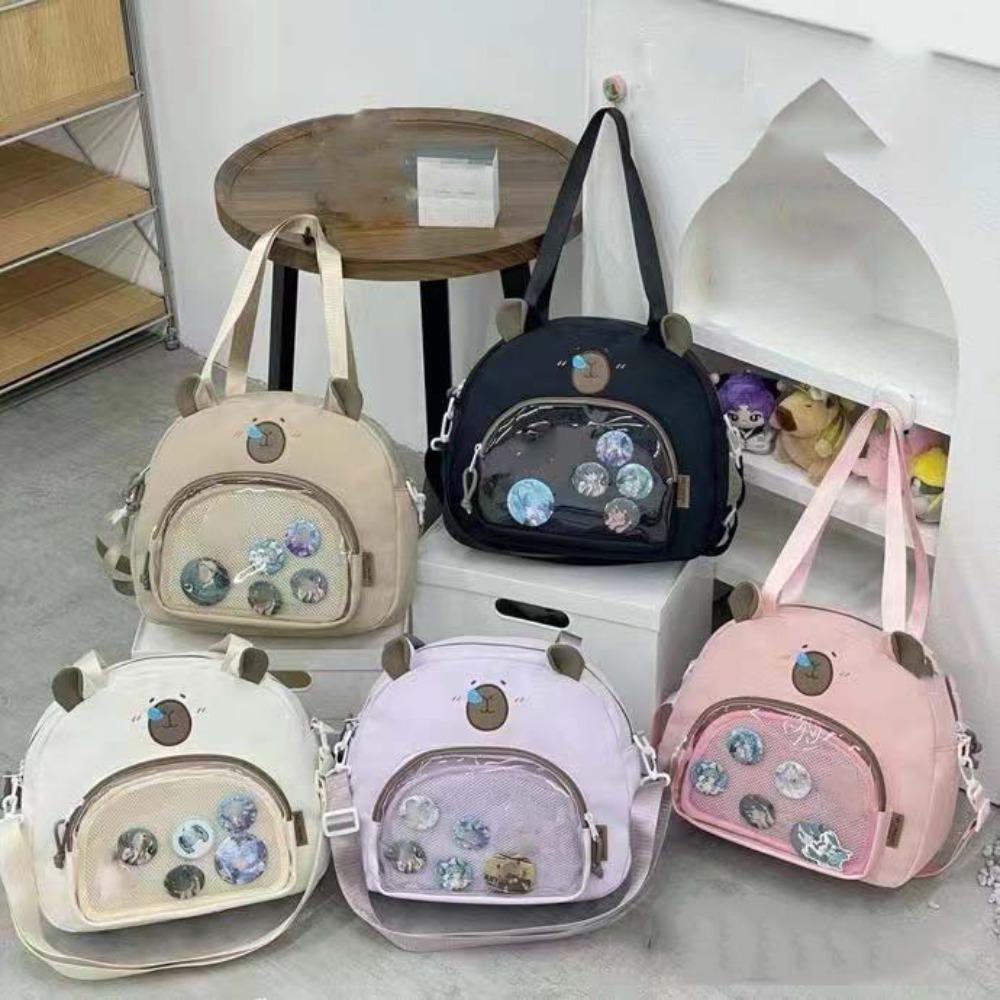 

Wide Straps Capybara Ita Bag PVC Cartoon Animal Daypack Large Capacity Crossbody Bag Friends black-style3