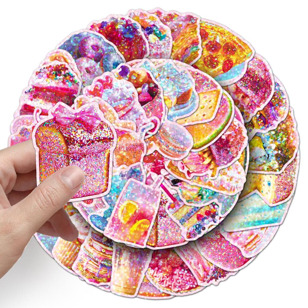50 Laser Overload Sweetness Stickers: Colorful Dessert & Cake Flash Point Epoxy Stickers
