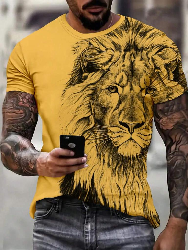 Tiger Men's T-shirt Short-sleeved Summer Outdoor Casual Tops Animal Print Pattern Large Size Loose Men's Fashion Clothing