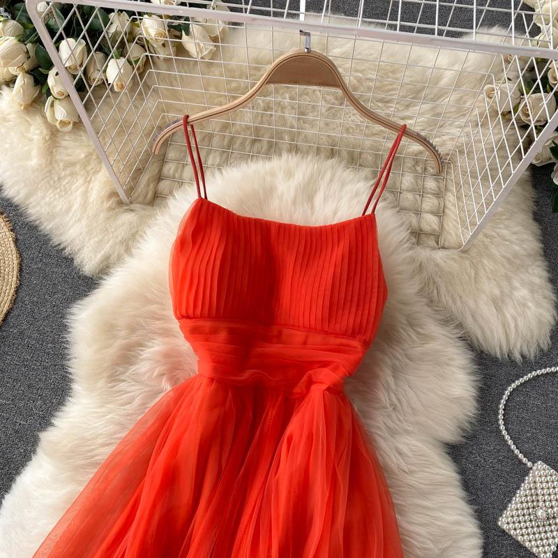 Sexy Mesh Strap One Piece Dress Women Sweet Ruffle A-Line Beach Party Dresses Female Fashion Solid Design Elegant Clothing 2024