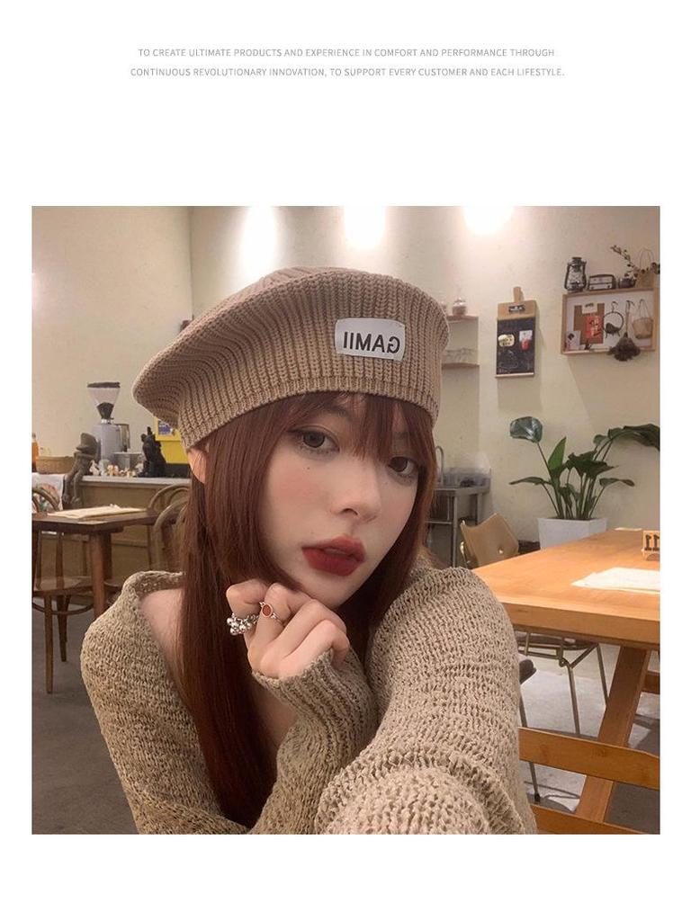 Trendy Korean Style Pink Knit Wool Beret: Women's Autumn/Winter Versatile, Face-Slimming Painter Hat