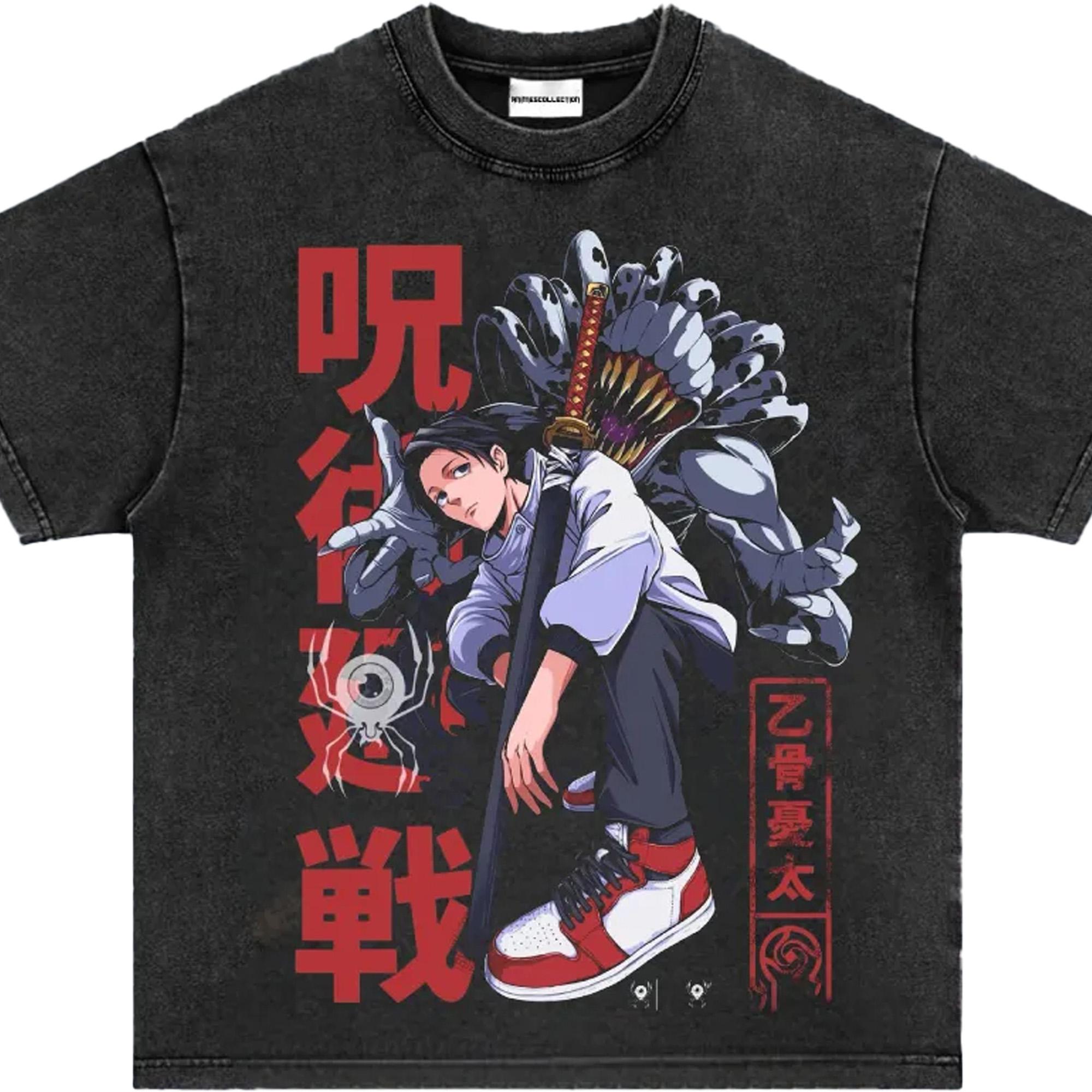 

T Shirt Men Jujutsu Kaisen Rika Vintage Acid Wash Streetwear Retro Japanese Anime Graphic Cotton Tees S