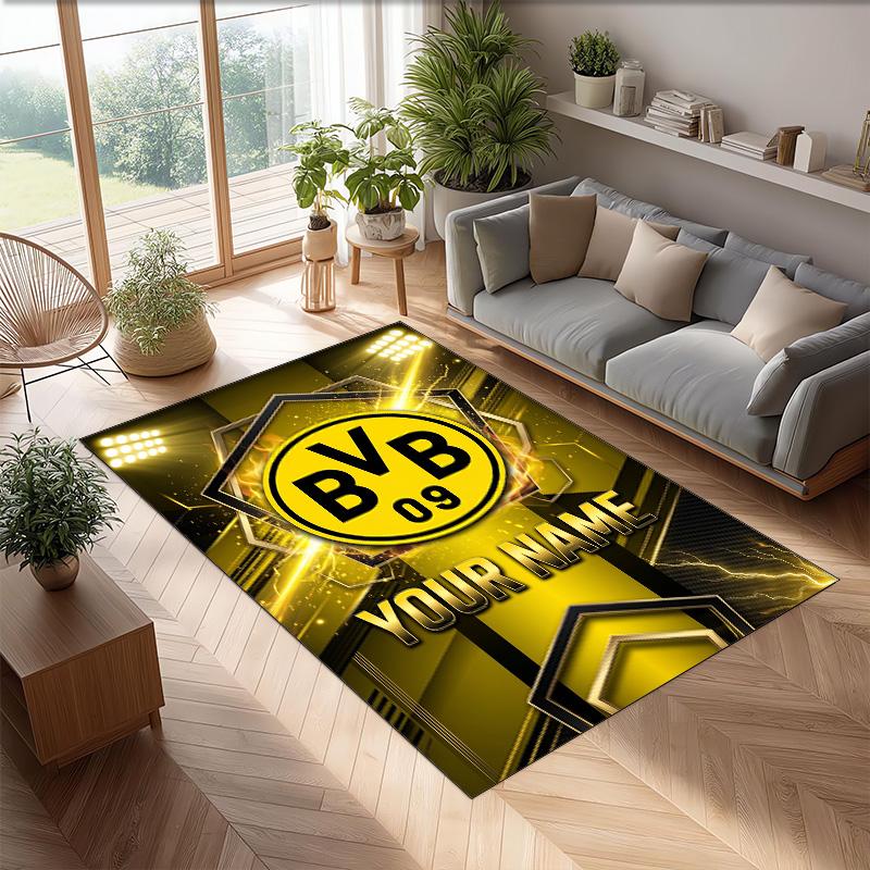 Borussia Dortmund Printed Crystal Velvet Rug Non‑Slip Crystal Velvet Carpet For Sofa Bedroom Indoor Home Decoration