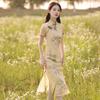 New summer improved cheongsam women's clothing retro Chinese style long printed short-sleeved lady's dress