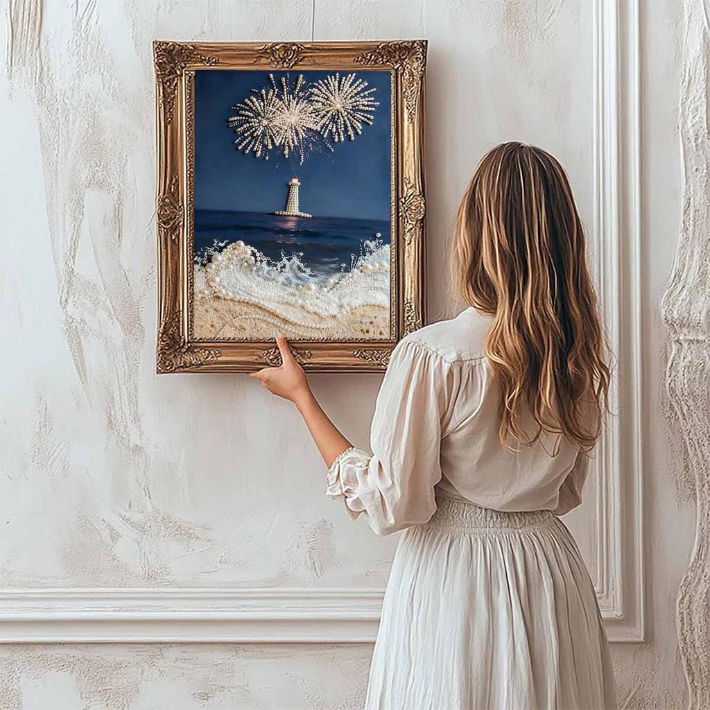 Crystal Pearl Painting 5D DIY Frame Decoration Painting Lighthouse Home Wall Decoration Transparent Pearl Gemstone Painting Picture Art Crafts