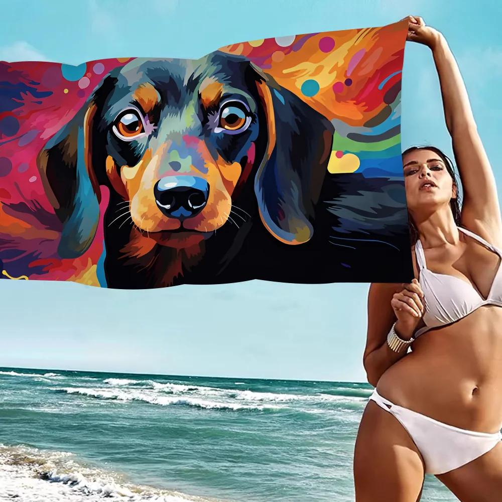 Dachshunds Anime Beach Swimming Towel Soft Absorbent Washcloth Children's Gifts for Kids Travel Camping Gym