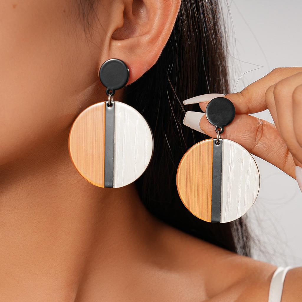 Acrylic geometric round contrasting silver needle earrings personalized earrings