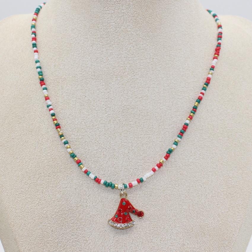 Santa Snowflake Seed Bead Necklace with Alloy Pendant
