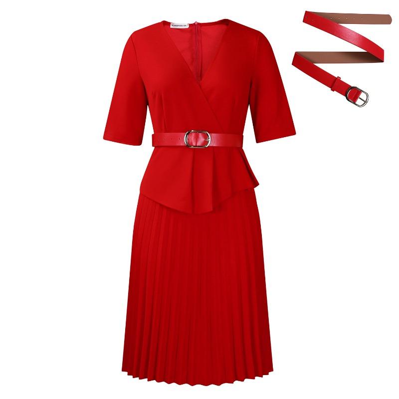 Women's new fashion plus size temperament Tongle V-neck pleated African dress