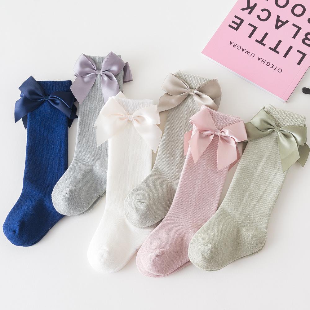 Spanish Style Bow Knee-High Socks for Girls - Lolita Cotton Princess Socks with Loose Cuff
