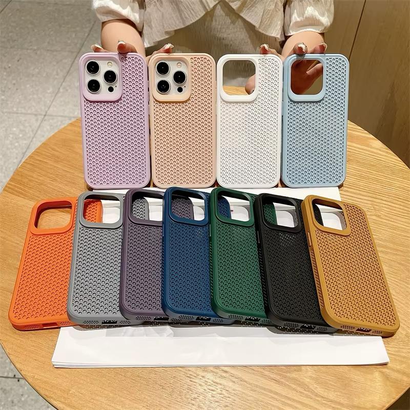 Luxury Heat Dissipation Breathable Mesh Phone Case For iPhone 16 15 14 Plus 13 12 11 Pro Max Shockproof Soft Bumper Hard Cover