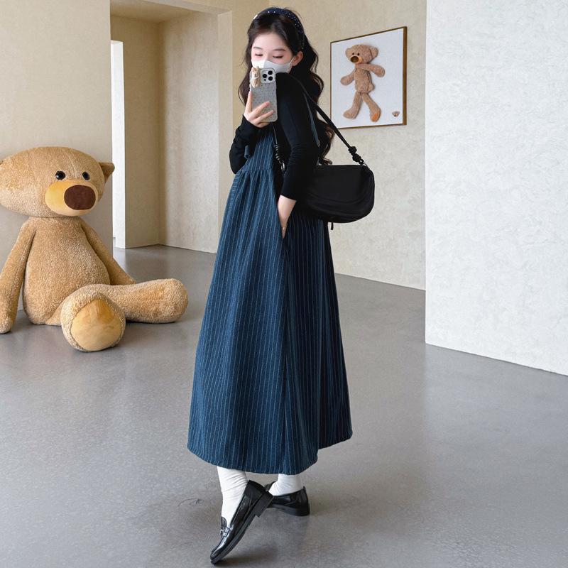 

2026 Striped Woolen Maternity Vest Dress & Base Layer Set - Korean Style M [45-55 kg]