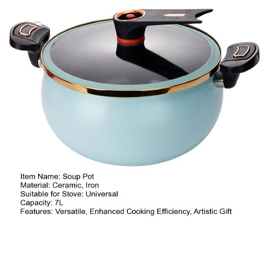 Nonstick Ceramic Coated Soup Pot with Lid 7L Fast Cooking Crock Pot Micro Pressure Cooker Versatile Cookware