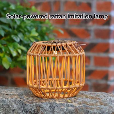 Solar Lantern with Top Handle Outdoor Hanging Rattan Lantern Weatherproof Bohemian Solar Light for Garden Balcony Patio Decoration