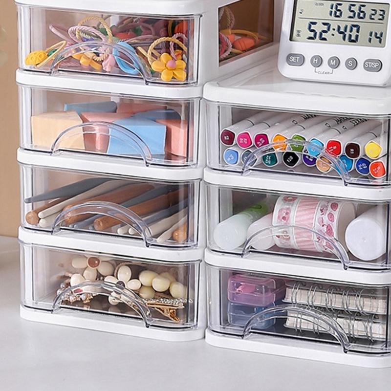 Clear Storage Organizer Desk Organizer with Drawers Plastic Stationery Organizer Makeup Organizer Storage Box for Office