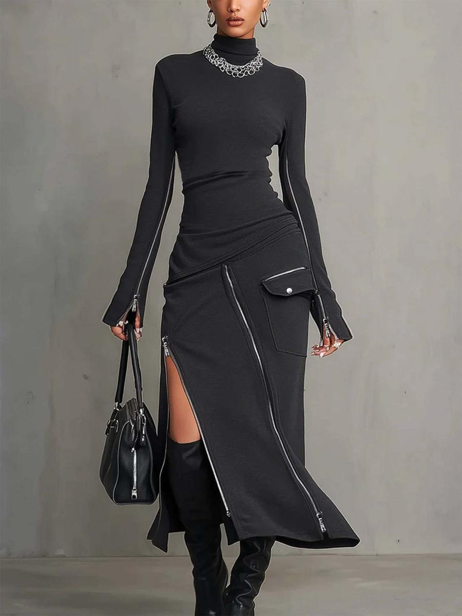 

Fashion Slim Fit Waist Cinched Bodycon Sexy Long Sleeve XXXL чорний