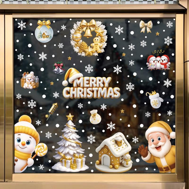 Christmas Window Stickers Santa Elk Snowflake Static Cling PVC Decals Home Holiday Decor