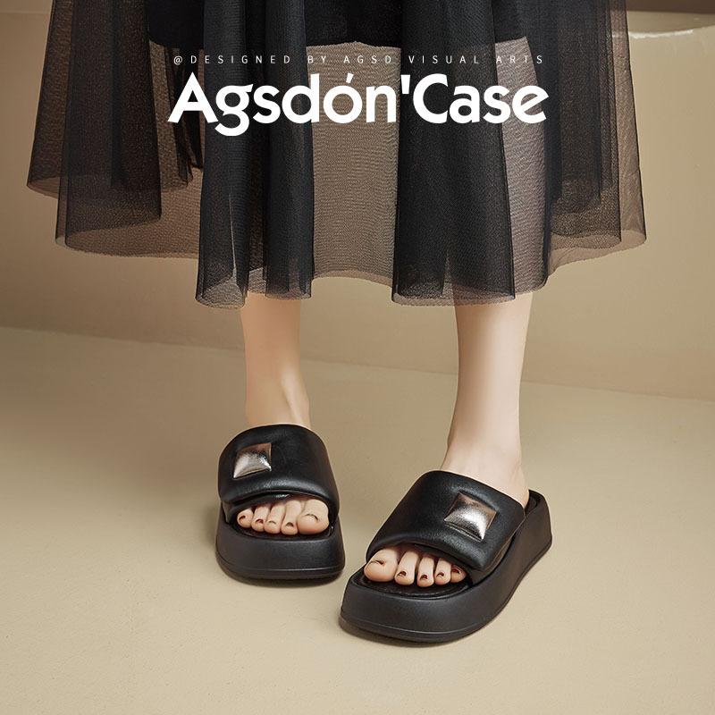 Augustine platform slippers women's wear 2025 new summer small beach with skirt stepping on shit sandals
