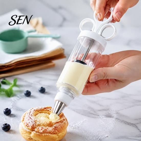 Handheld Cream Dispenser Cake Decorating Kit, Cupcake Icing Piping Tool with 6 Stainless Steel Nozzles, Clear Home Baking Equipment Set for