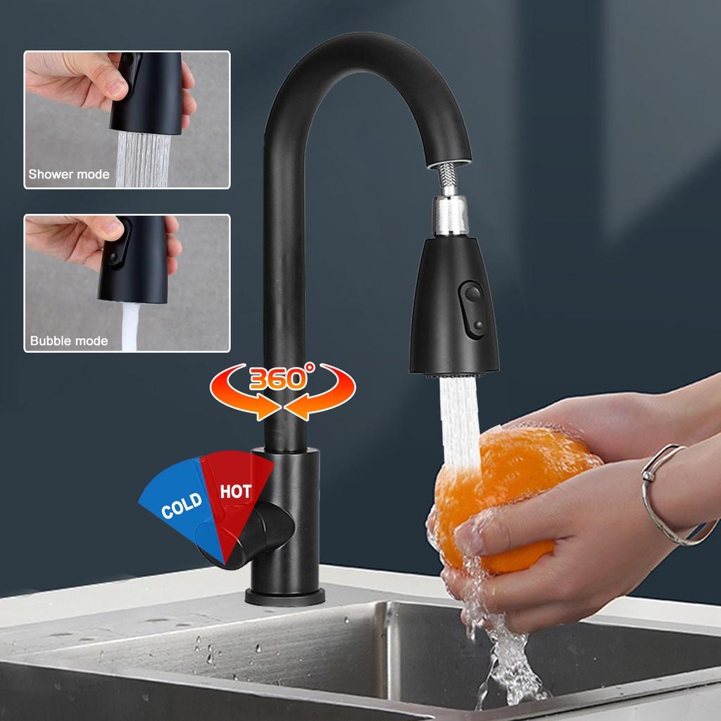 Black Pull Out Kitchen Faucet Single Hole Spout Kitchen Sink Mixer Tap Sprayer Head Hot Cold Tap Mixer