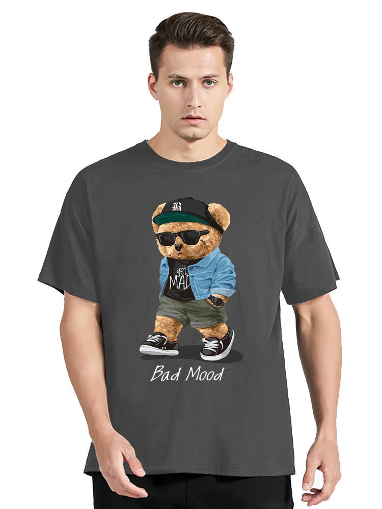 Sommer Casual T-Shirt Get Mad Bad Mood Walking Silent Teddybär Kurzarm Herren T-Shirt Hip Hop Tops Lose Übergroße Männer T-Shirts