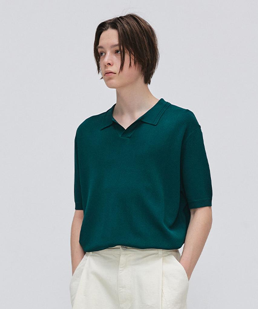EZIO Open Collar Half Knit_Peacock