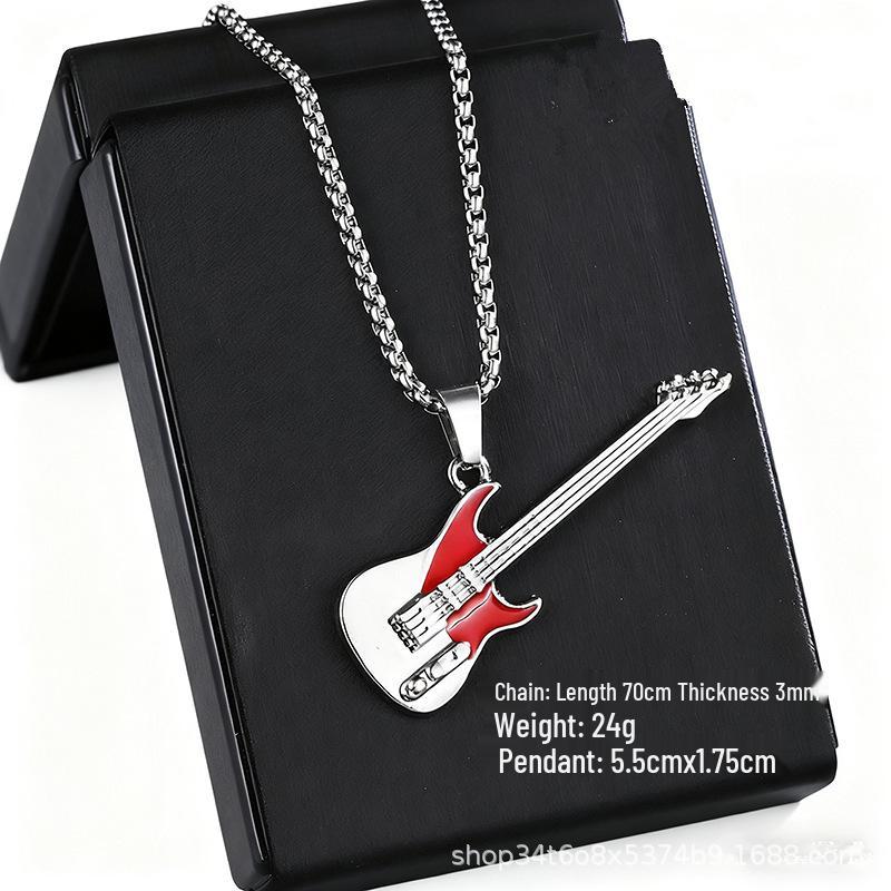 European Hip Hop Guitar Pendant Necklace - Trendy Titanium Steel Street Dance Sweater Chain Ornaments