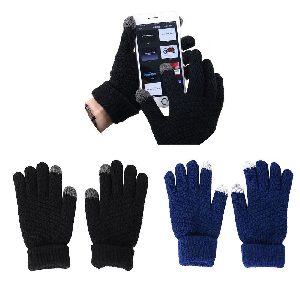 Men Winter Women Knitted Fingerless Mittens Wool Gloves Touch Screen