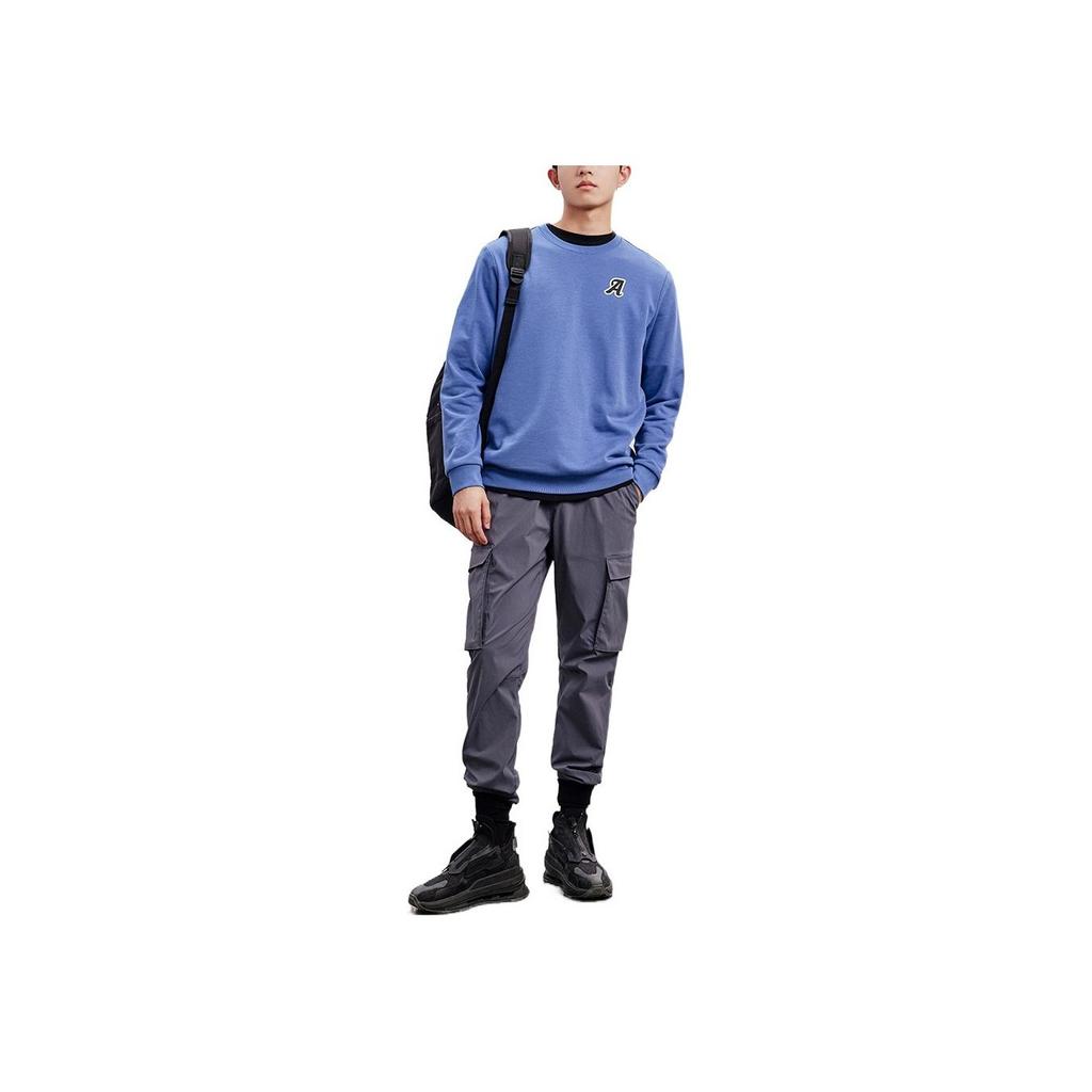 Anta Lifestyle Series Solid Color Printed Letter Round Neck Fleece Long Sleeve Sweatshirt Unisex Sweatshirt Blue 952238752-1