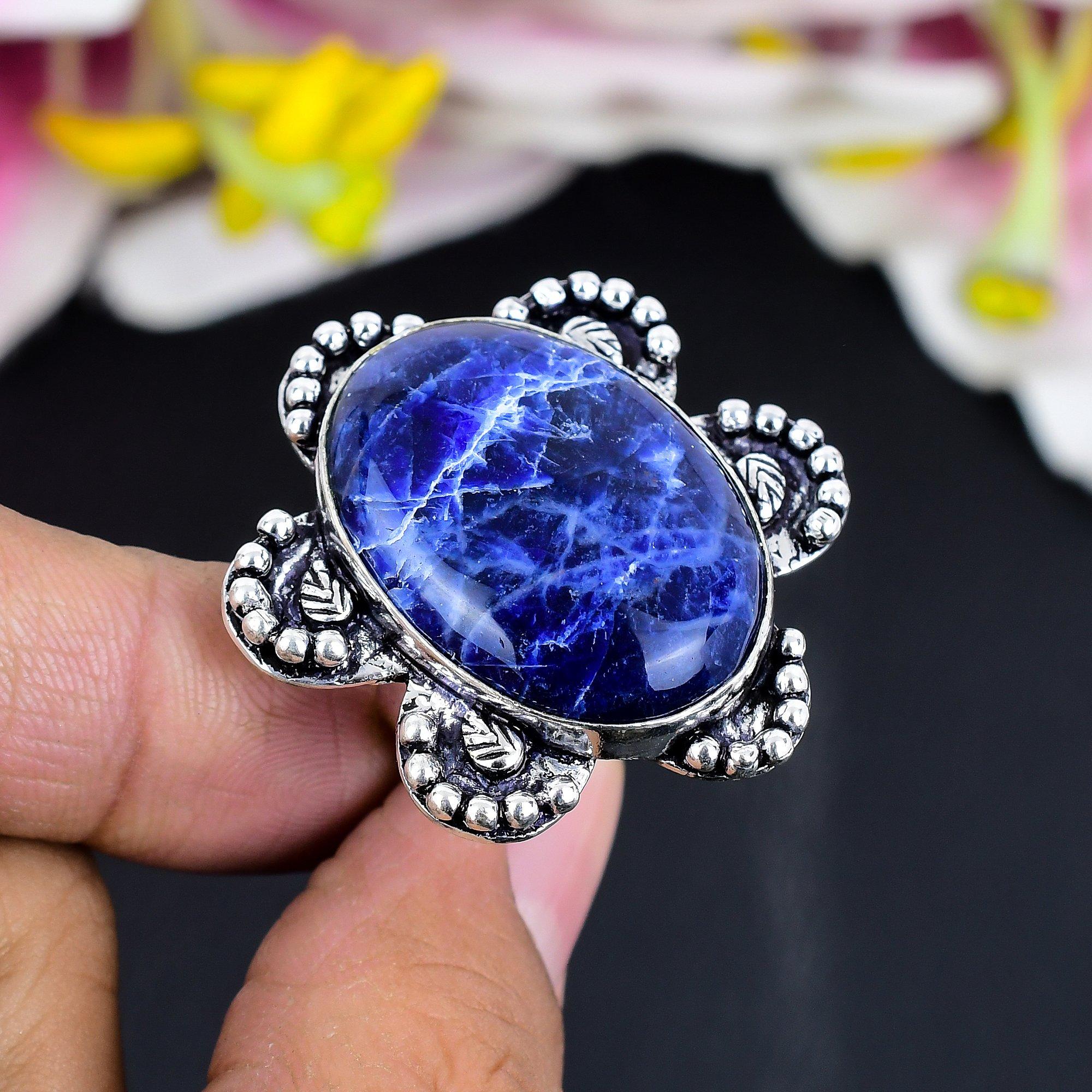 

Sodalite Gemstone Handmade 925 Sterling Silver Jewelry Ring Size 8 KG-1669