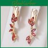 1 Gold Long Pair Color Drop Earrings For Women Vintage Red Zircon Leaf Dangle Earrings Jewelry Gifts