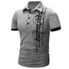 Elegant Men's Fashion Lapel Short Sleeve Blouse Casual Letters Print T-shirt