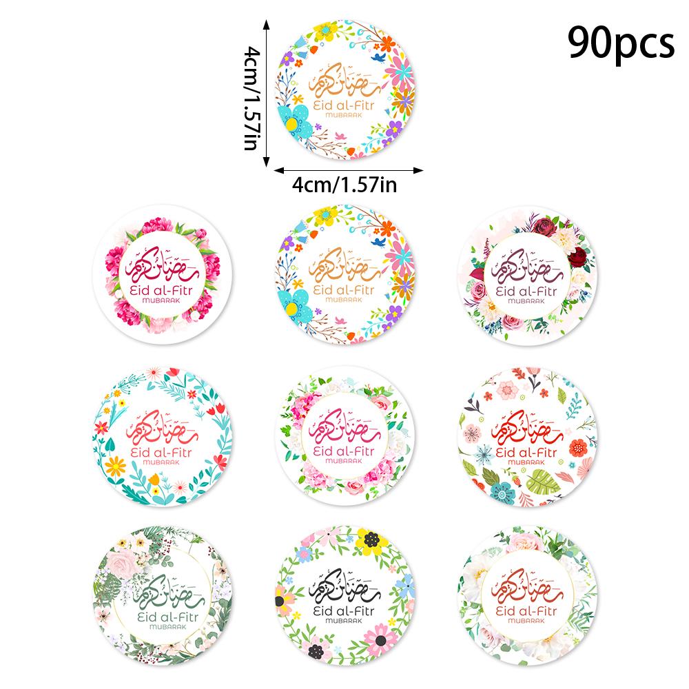 

90pcs Ramadan Floral Moon Paper Sticker Eid Mubarak Gift Lable Seal Sticker Islamic Eid Al-fitr Party Celebration Party Supp