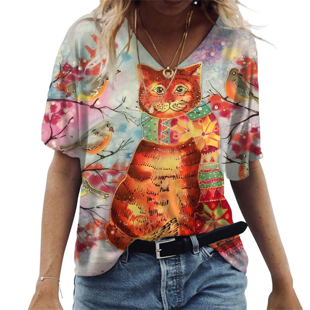 Summer Owl T-Shirts Animal 3D Print Women V-Neck Short Sleeve T Shirt Streetwear Y2K Casual Tees Harajuku Tops Female Clothing