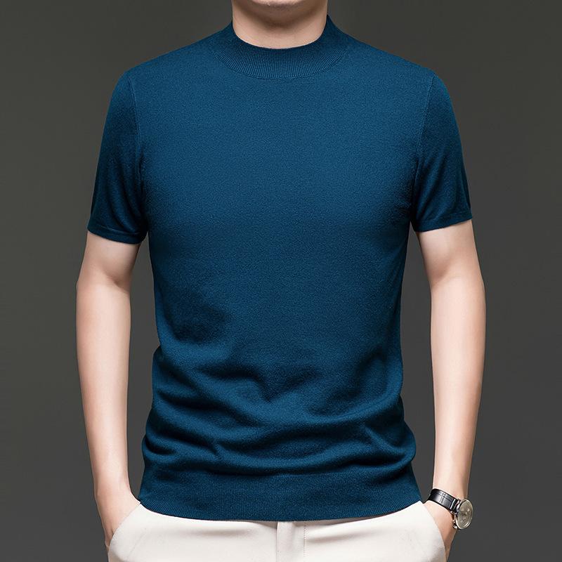 Men S Short Sleeve Half High Neck Casual Knit Sweater