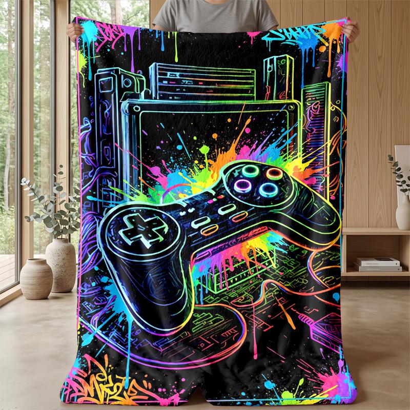 Vibrant Gaming Controller Art Theme blanket Lightweight Warm Flannel Blanket Decorative Throw Blanket for Home Decoration