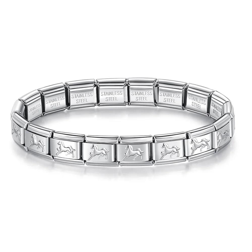Neue Mode Damen Mann Italienischer Charm Herz Blume Schmetterling Kreuz Delfine Edelstahl Elastisches Armband Gliederarmreif