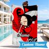 Custom Name Love Heart  Beach Towel Microfiber Beach Towel, Lightweight and Quick-Dry, for Summer Travel, Swimming Pool Gift