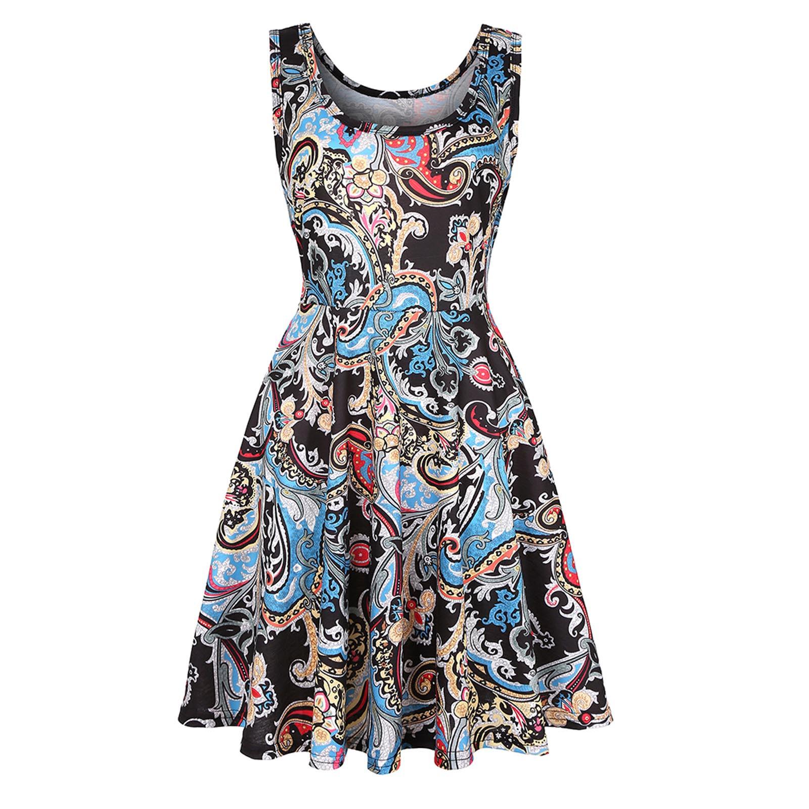 

Женское повседневное летнее пляжное платье с круглым вырезом без рукавов, мягкое полосатое трапециевидное платье от солнца XL разноцветный