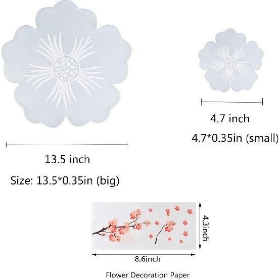 Resin Coaster Molds, Large Silicone Flower Shape Tray Coaster Resin Molds Kit for DIY Epoxy Resin Casting, Agate Coasters, Home Decor Making (6pcs)