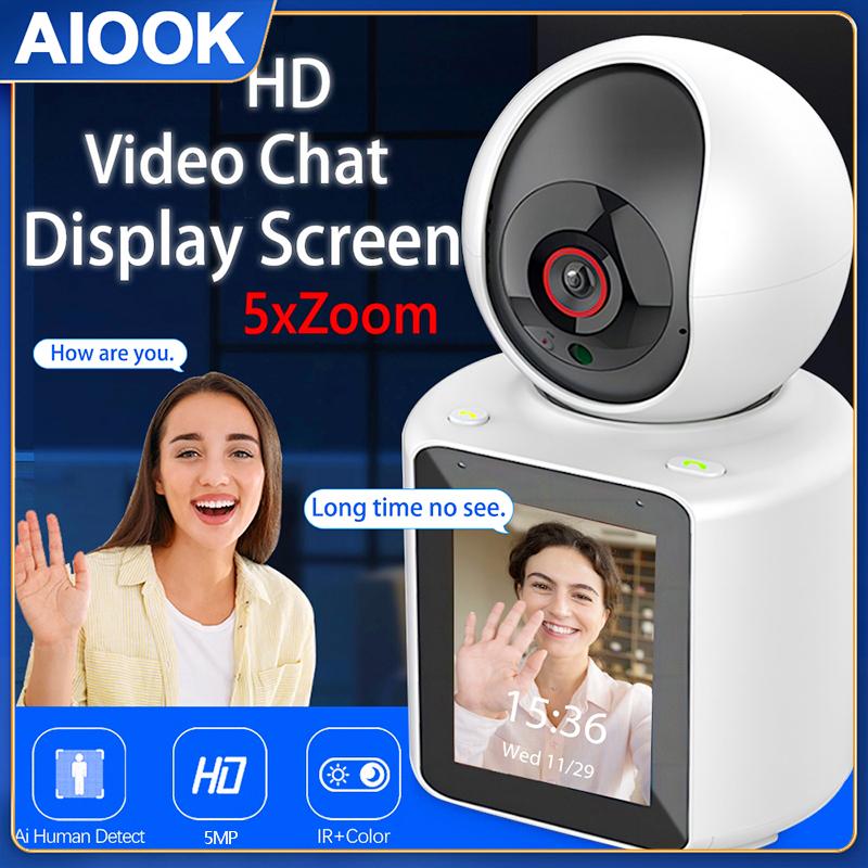 

AIOOK HD 5MP Домашняя камера видеонаблюдения для видеозвонков Беспроводная Wi-Fi камера безопасности Инфракрасное ночное видение Мобильное отслеживание