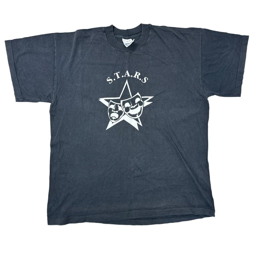 

Vintage Single Stitch T-shirt 90s Graphic Print Stars Black Mens 4XL