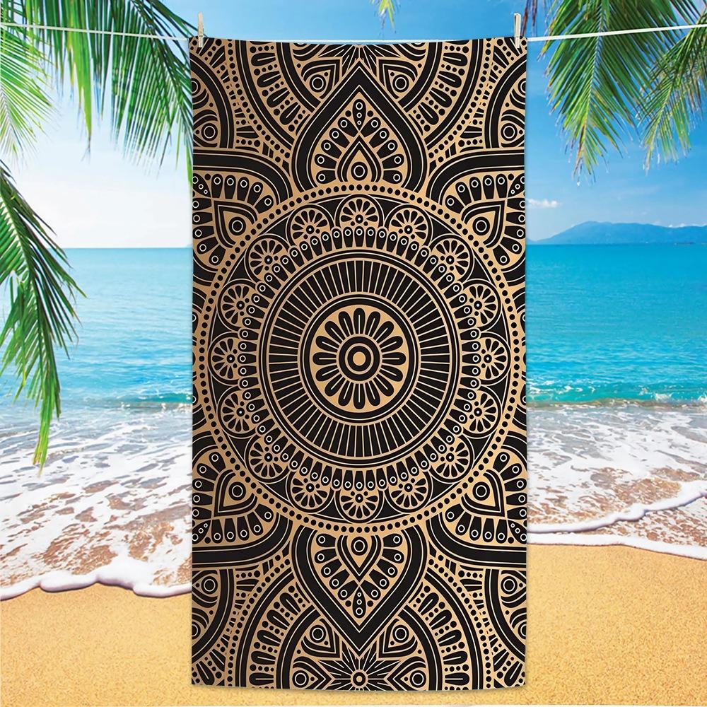 Purple Mandala Beach Towel Sand Free Quick Dry Microfiber Bath Towel Bohemian Floral Large Towels for Summer Vacation Seaside