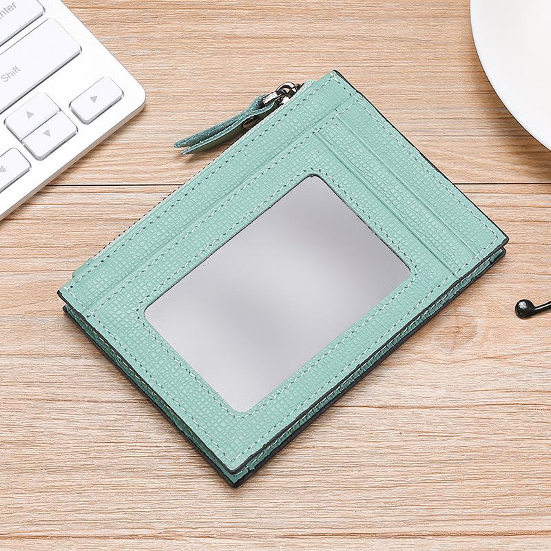 Leather Mini Ultra-thin Card Clip Card Bag RFID Anti-magnetic Cowhide Card Sleeve Zipper Change Bag