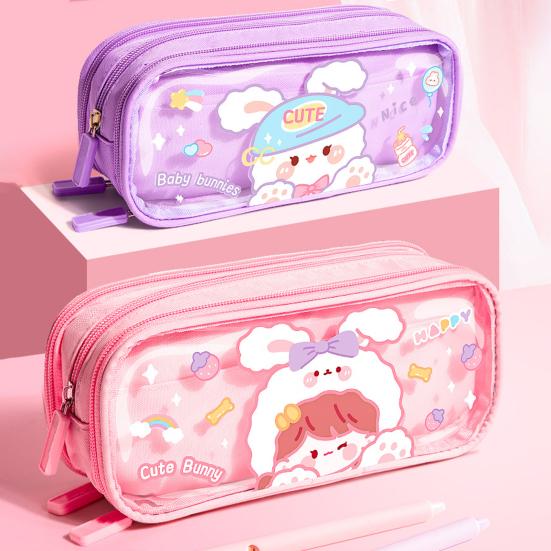 Pencil Box 3 Layers Large Capacity Canvas Student Portable Stationery Bag with Pen Slots Daily Use