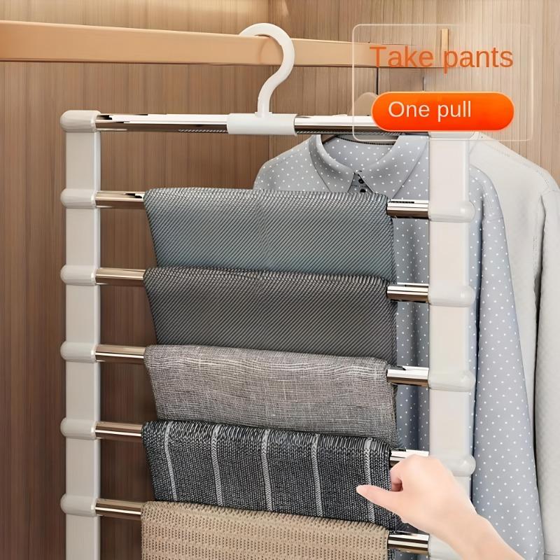 1PC Stainless Steel Foldable Pants Hangers - Space Saving, Closet Organizers for Jeans, Leggings, Trousers, Slacks, Durable Metal Construction