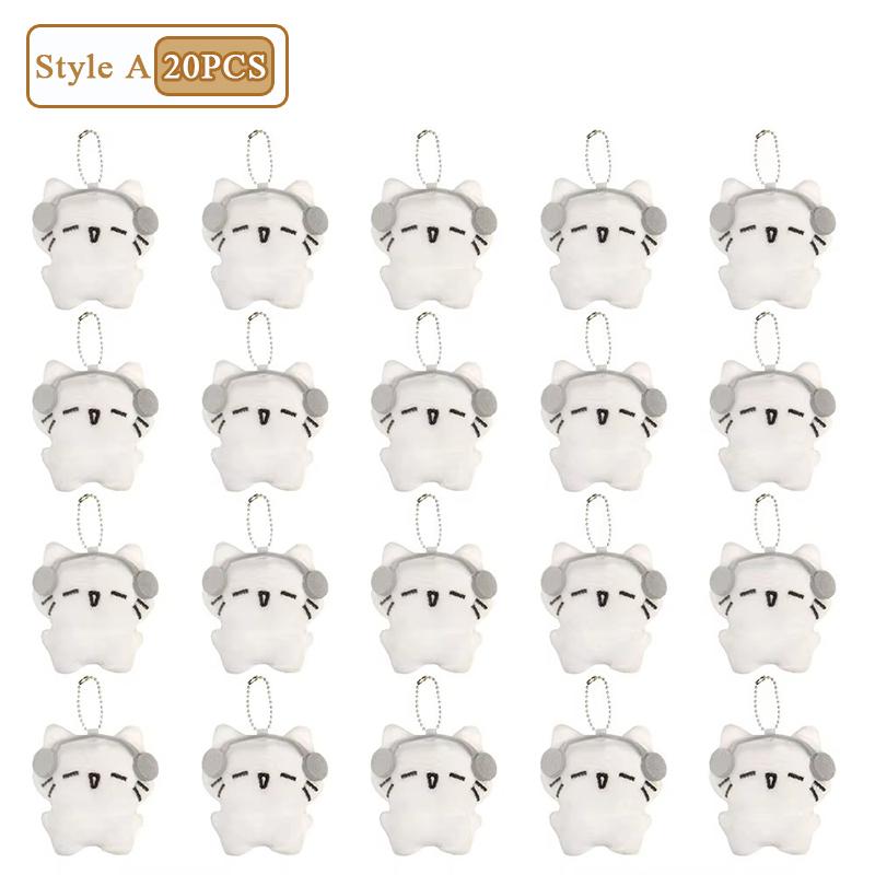 1-20PCS Cute Headphones Kitten Couple Keychain Mini Crying Cat Doll Plush Keyring Cartoon Bag Pendant Charms Party Favours
