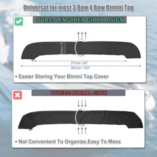Boat Universal Bimini Top Storage Boot Cover with Light Hole